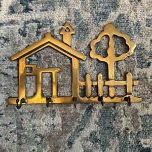 Vintage brass house w/ tree key wall holder